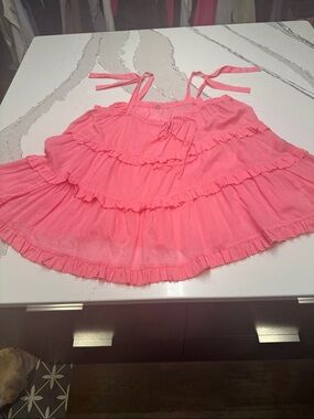 Free People One Lightweight Ruffle Tie-Strap Tiered Top - Bright Sheer Pink